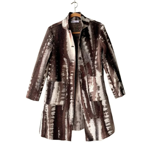 AMICI by Baci Women’s Jacket Wool Blend Drip Dye Brown Button Long Sleeve Coat S - Picture 3 of 4